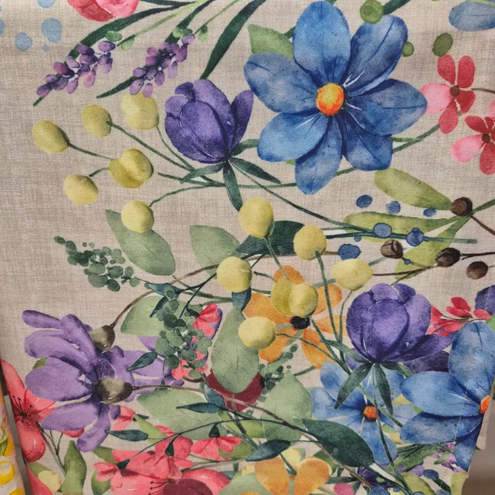 Mantel de algodón y poliéster 150 × 250 cm, estampado flores silvestres