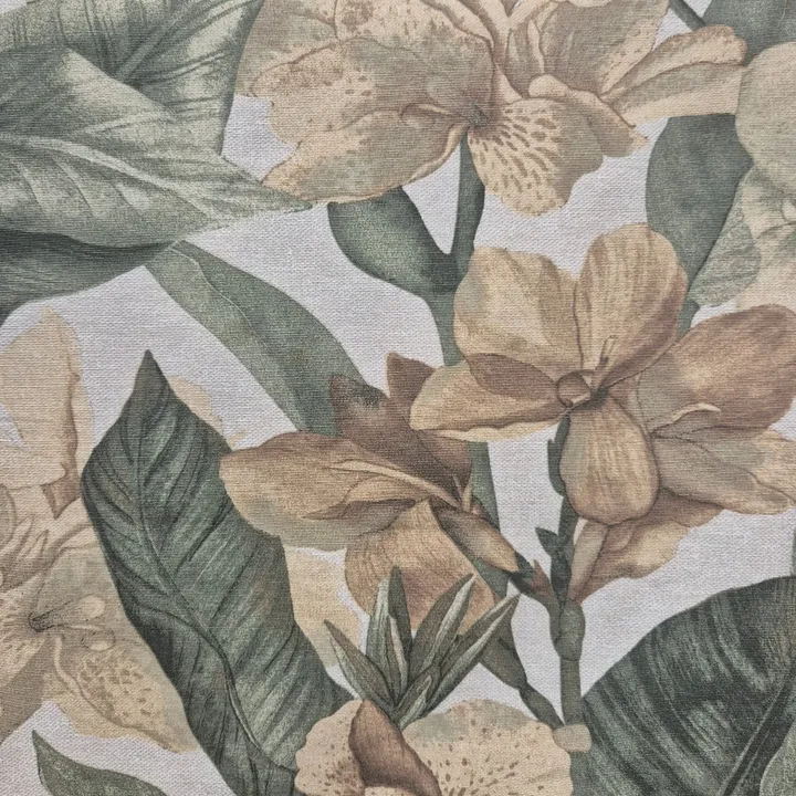 Mantel de algodón y poliéster 150 × 250 cm, estampado flores en tonos tierra