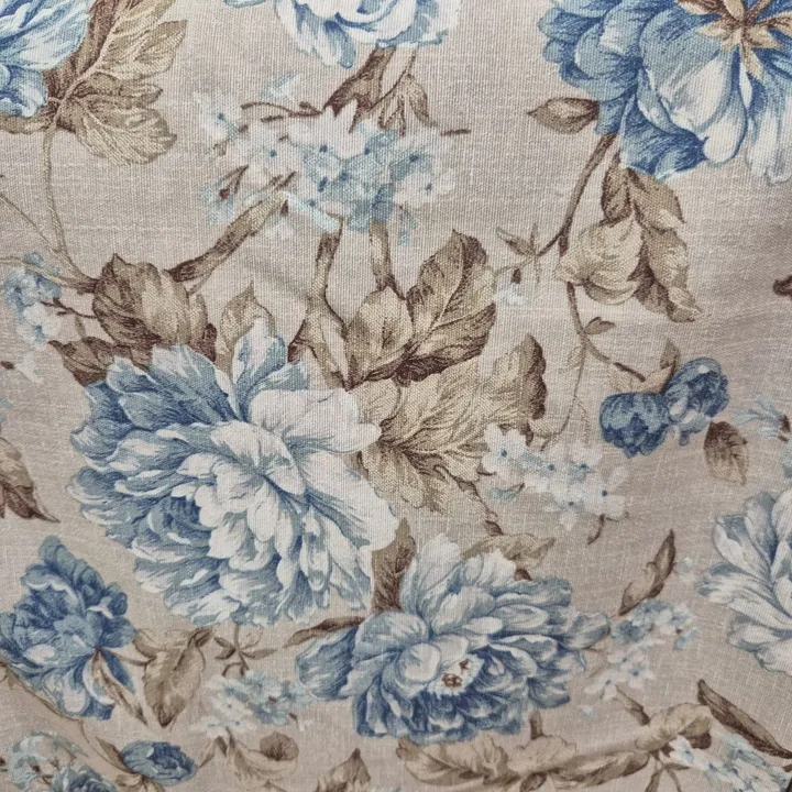 Mantel de algodón y poliéster 150 × 250 cm, estampado flores azules