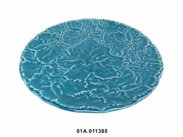 Plato grande hojas azul