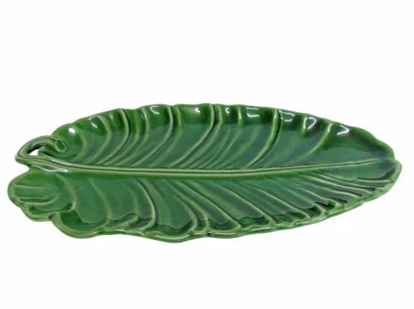 Bandeja de cerámica hoja de plátano verde