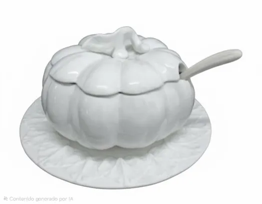 Conjunto sopera artesanal calabaza blanca