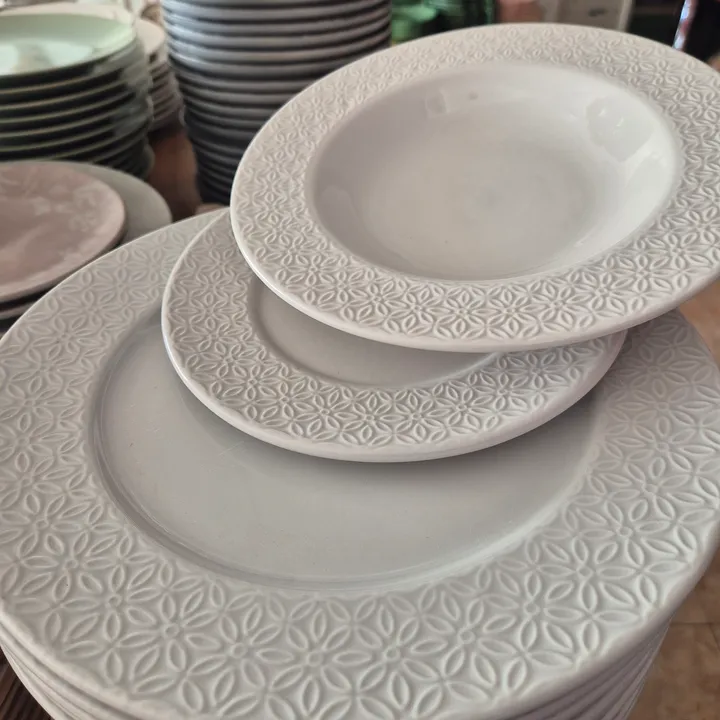 Pack vajilla 18 piezas porcelana blanco roto, imagen 1