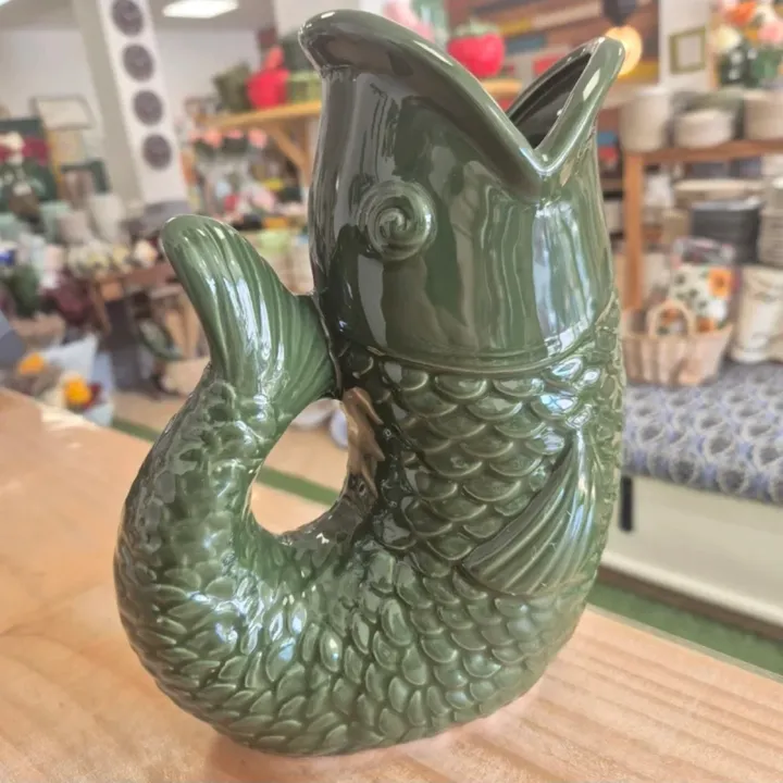 Jarra cerámica decorativa verde pez, imagen 1