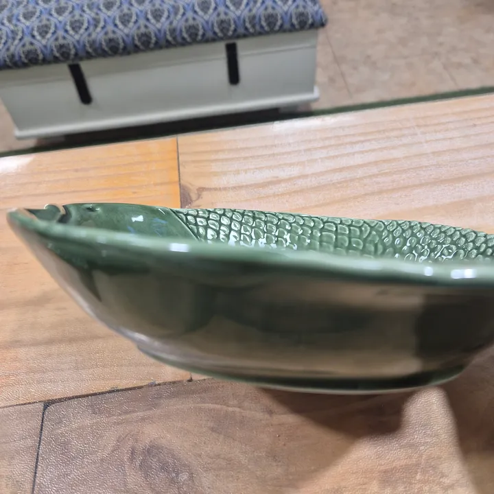 Plato hondo pez cerámica artesanal verde, imagen 4