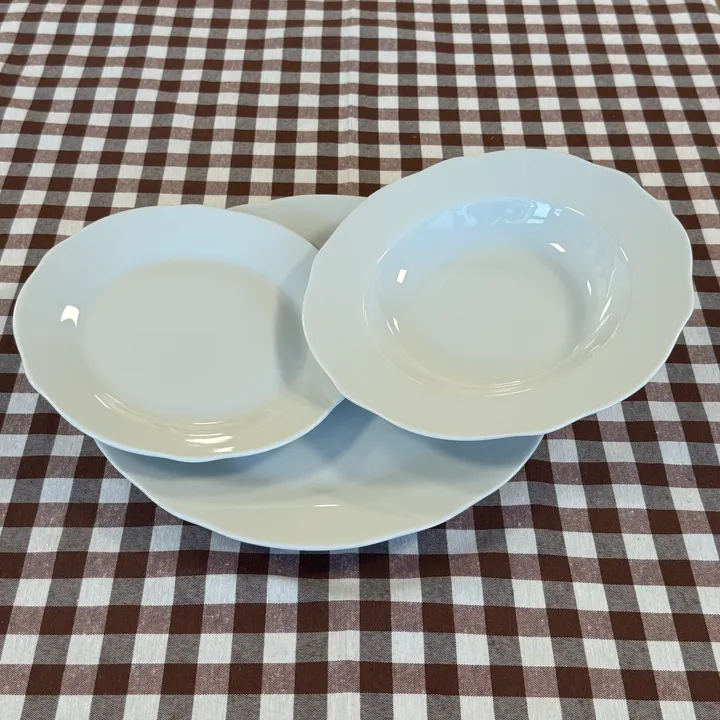 Vajilla de porcelana blanca borde ondulado 18 piezas (pack de 6), 6 servicios